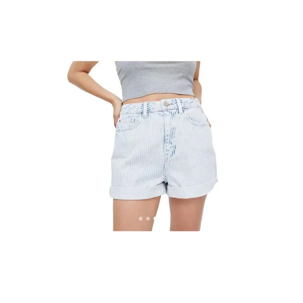 BDG Shorts Blue Striped Denim Roll Cuff High Rise Shorts size 26